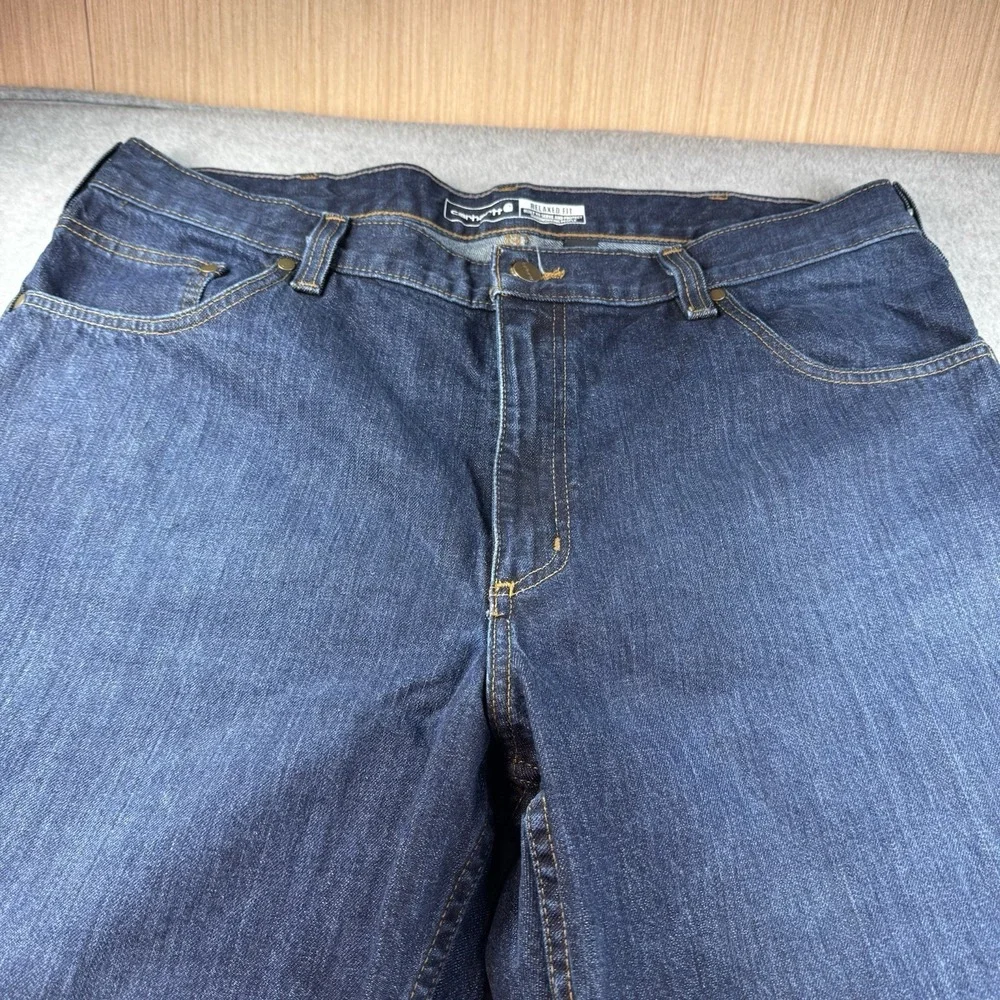 CARHARTT RELAXED FIT MENS DARK WASH BLUE DENIM JEANS SZ 38X34 BD5119-M EUC